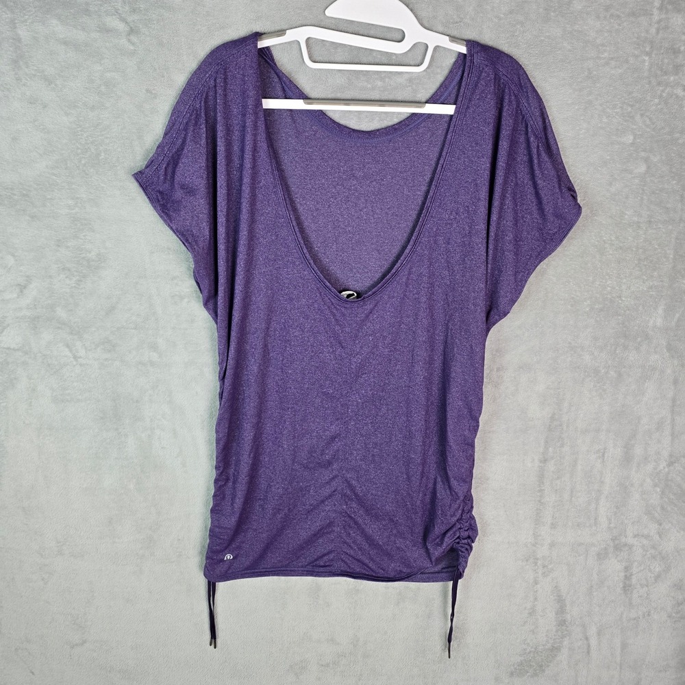 Lululemon Athletica Purple Heather V-Neck Ruched Side‎ Drawstring Top Womens 8